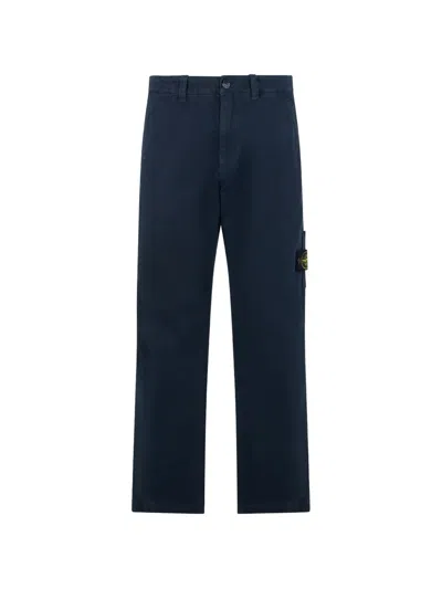 Stone Island Logo Patch Trousers In Blue