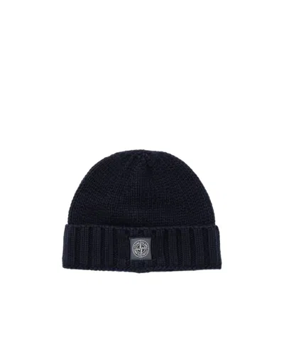 Stone Island Logo-patch Turn-up Beanie In Black
