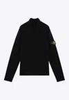 Stone Island Ribbed Knit Sweater With Logo Patch In Black
