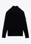 Stone Island Ribbed Knit Sweater With Logo Patch In Black