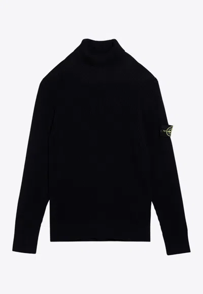STONE ISLAND LOGO-PATCH TURTLENECK WOOL SWEATER