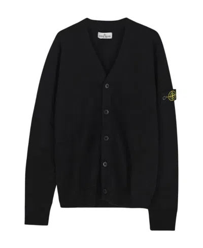 Stone Island Logo-patch V-neck Cardigan In Black