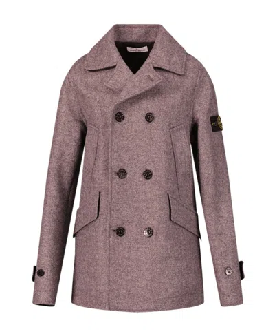 Stone Island Logo-patch Virgin-wool Blend Double-breasted Coat In Gray