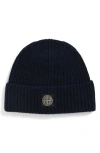 Stone Island Light Wool Knitted Beanie With Compass Patch In Black