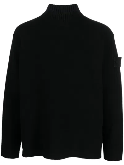 Stone Island Logo-patch Virgin Wool Roll-neck Jumper In Black