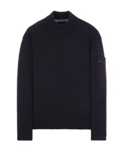 Stone Island Logo-patch Virgin Wool Roll-neck Jumper In Blue
