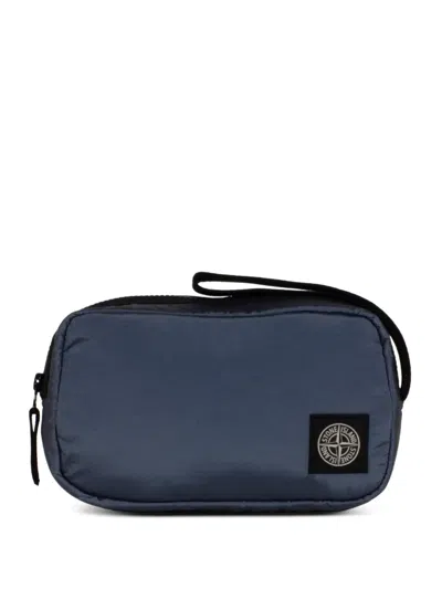 Stone Island Logo-patch Wash Bag In Blue