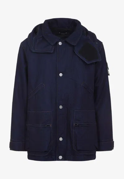 Stone Island Logo Patch Windbreaker Jacket In Blue