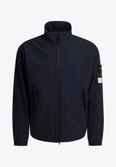 Stone Island Logo Patch Windbreaker Jacket In Blue