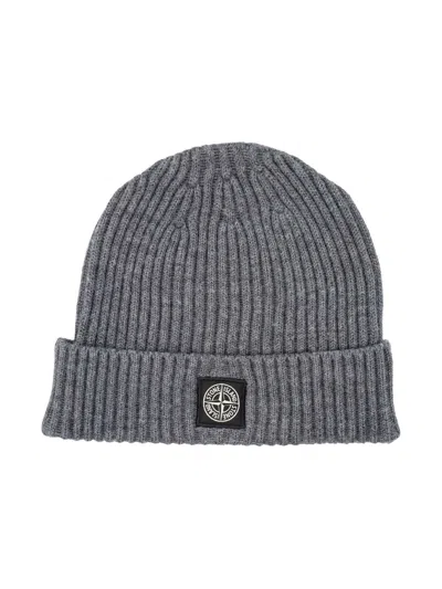 Stone Island Logo Patch Wool Hat In Gray