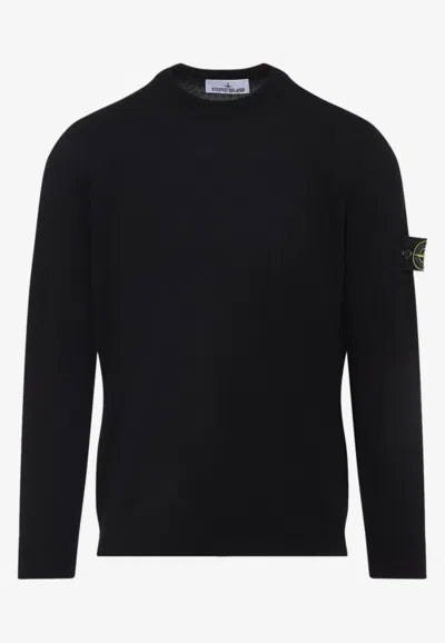 Stone Island Logo Patch Wool Sweater In Black