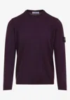 Stone Island Crew Neck Wool Sweater With Ribbed Texture In Red