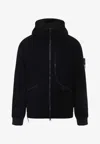 Stone Island Textured Wool Blend Jacket With Hood In Black