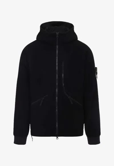 STONE ISLAND LOGO-PATCH WOOL ZIP-UP JACKET
