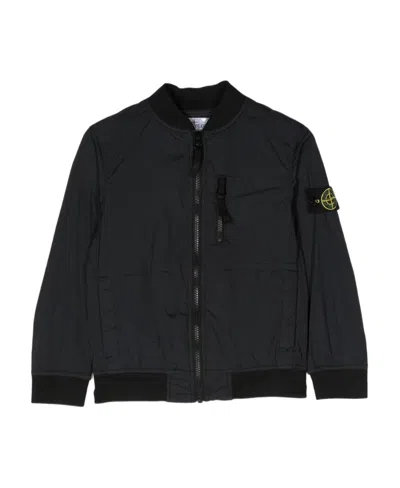 Stone Island Logo-patch Zip-up Bomber Jacket In Black