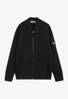 Stone Island Logo Patch Zip-up Bomber Jacket In Black