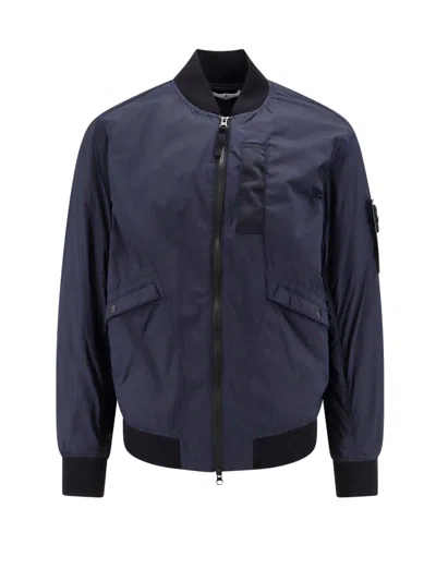 Stone Island Logo Patch Zip-up Bomber Jacket In Blue