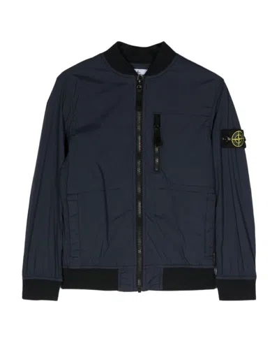 Stone Island Logo-patch Zip-up Bomber Jacket In Blue