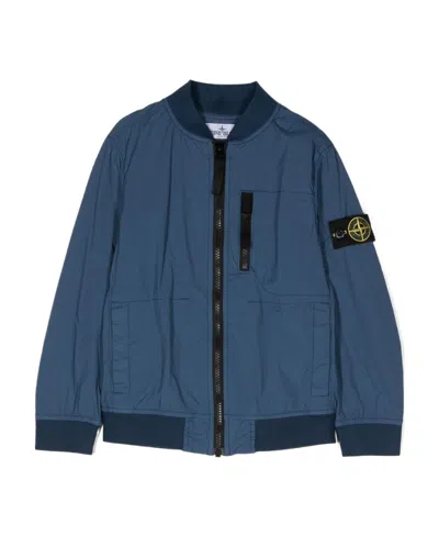 Stone Island Logo-patch Zip-up Bomber Jacket In Blue