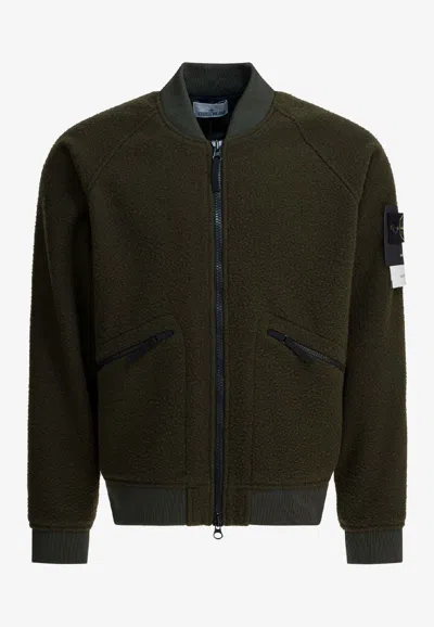 Stone Island Logo Patch Zip-up Bomber Jacket In Green