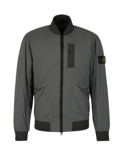 Stone Island Logo Patch Zip-up Bomber Jacket In Musk