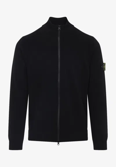 Stone Island Logo-patch Zip-up Cardigan In Black