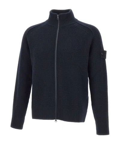 Stone Island Logo Patch Zip-up Cardigan In Blue