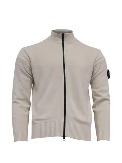 Pre-owned Stone Island Logo-patch Zip-up Cardigan In White