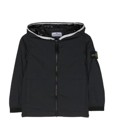 Stone Island Logo-patch Zip-up Hooded Jacket In Black