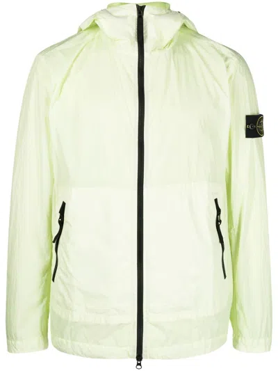 Stone Island Logo-patch Zip-up Hooded Jacket In Grün