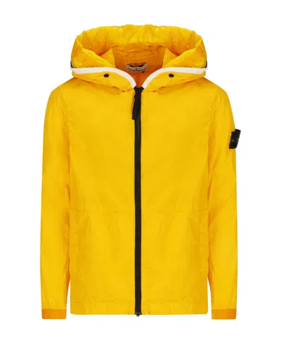 Stone Island Logo-patch Zip-up Hooded Jacket In Yellow