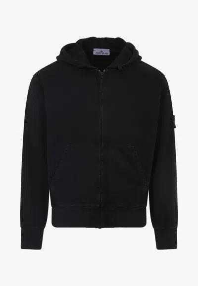 Stone Island Logo-patch Zip-up Hoodie In Black