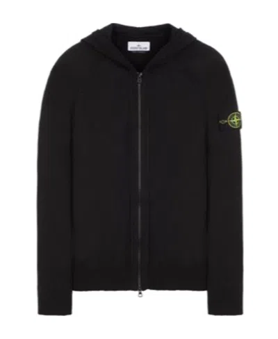 Stone Island Logo Patch Zip-up Hoodie In Black