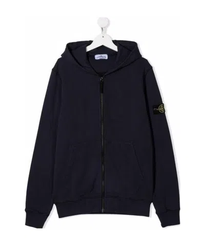 Stone Island Logo-patch Zip-up Hoodie In Blue