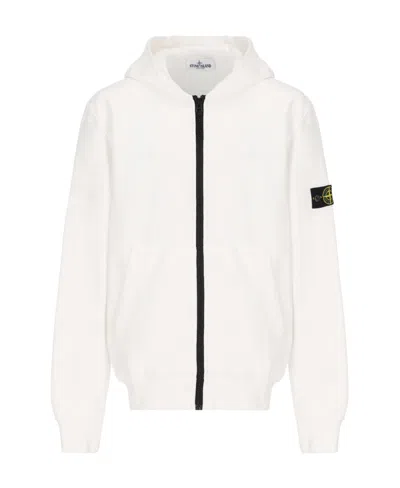 Stone Island Logo-patch Zip-up Hoodie In White