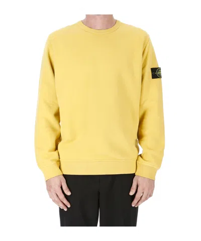 Stone Island Logo Patch Zip-up Hoodie In Yellow