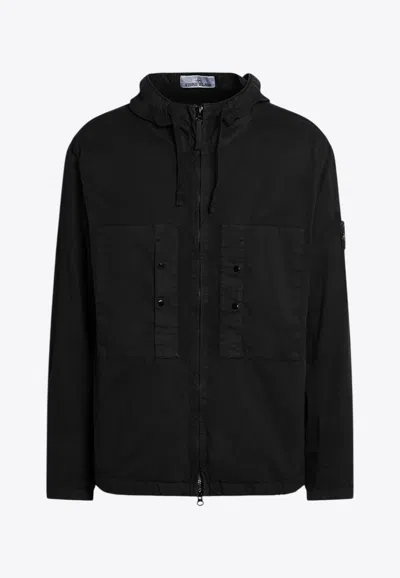 STONE ISLAND LOGO PATCH ZIP-UP JACKET