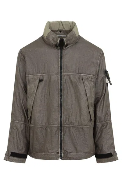 Stone Island Logo Patch Zip-up Jacket In Brown