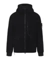 Stone Island Textured Wool Blend Jacket With Hood In Black