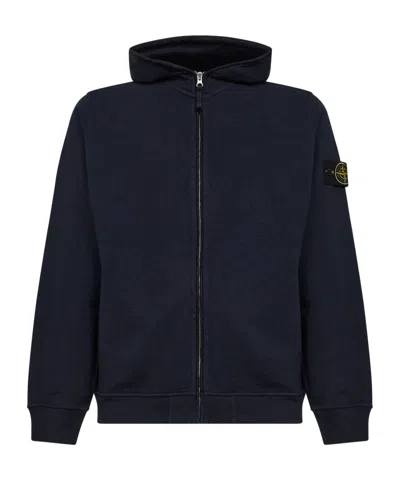 Stone Island Logo Patch Zip-up Jacket In Blue