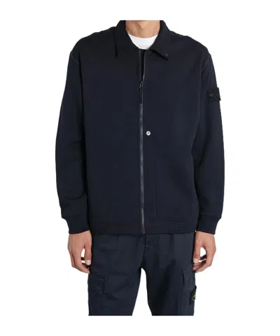 Stone Island Logo Patch Zip-up Sweatshirt In Blue