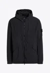 Stone Island Logo Patch Zip-up Windbreaker Jacket In Black