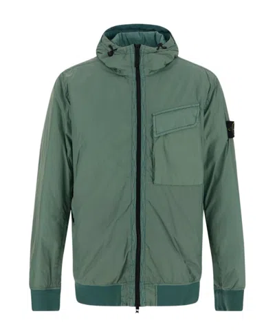 Stone Island Logo-patch Zipped Bomber Jacket In Green