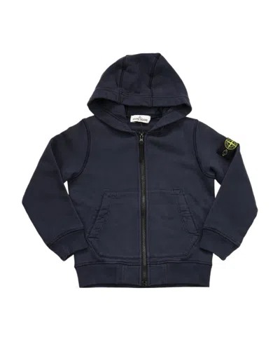 Stone Island Logo Patch Zipped Hoodie In Blue
