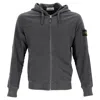 Stone Island Logo Patch Zipped Hoodie In Grey Cotton In Grey