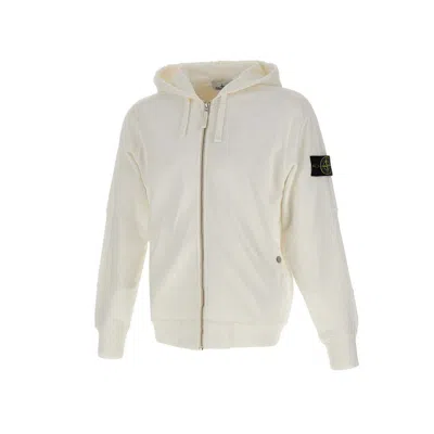 Stone Island Logo Patch Zipped Hoodie In White