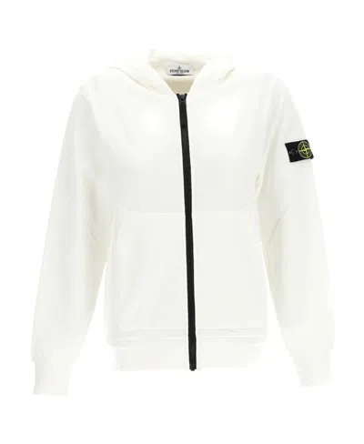 Stone Island Logo-patch Zipped Hoodie In White