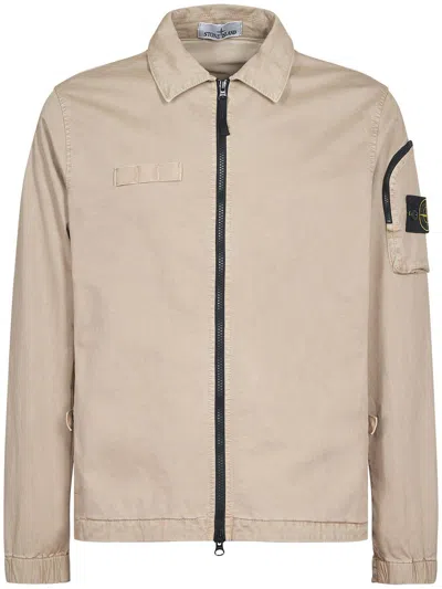 Stone Island Logo-patch Zipped Jacket In Brown