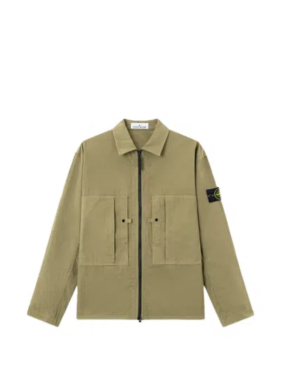 Stone Island -inspired Cotton Utility Jacket With Snap Patch Pockets And Two-way Zip In Black