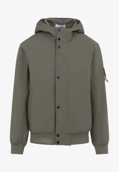 Stone Island Logo-patched Buttoned Parka In Gray